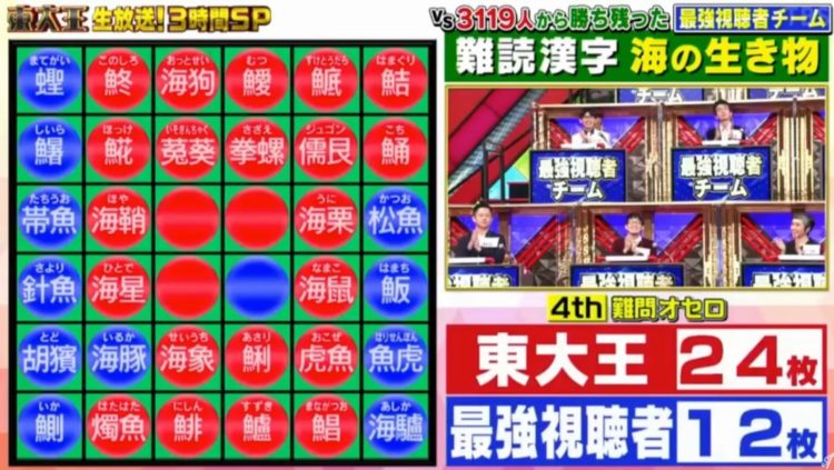 海の生き物 難問オセロ 東大王 令和2年9月23日 放送分 プラスネット